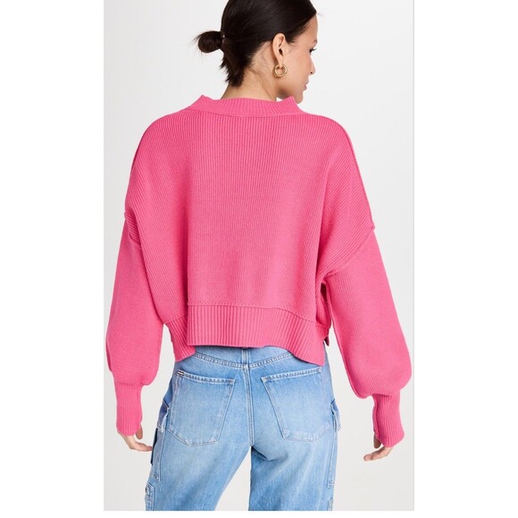 Free People Pink Easy Street Crop Sweater Oversized Womens Long Sleeve XL - Picture 2 of 11